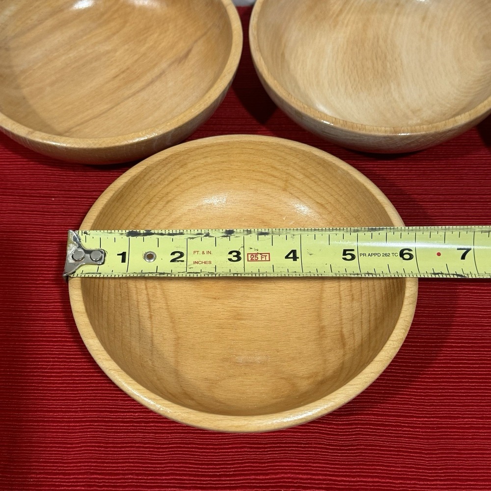 Vintage Wooden Salad - Rice Bowls, Set Of‎ 4 Light Wood, Made In Japan, - Picture 3 of 4